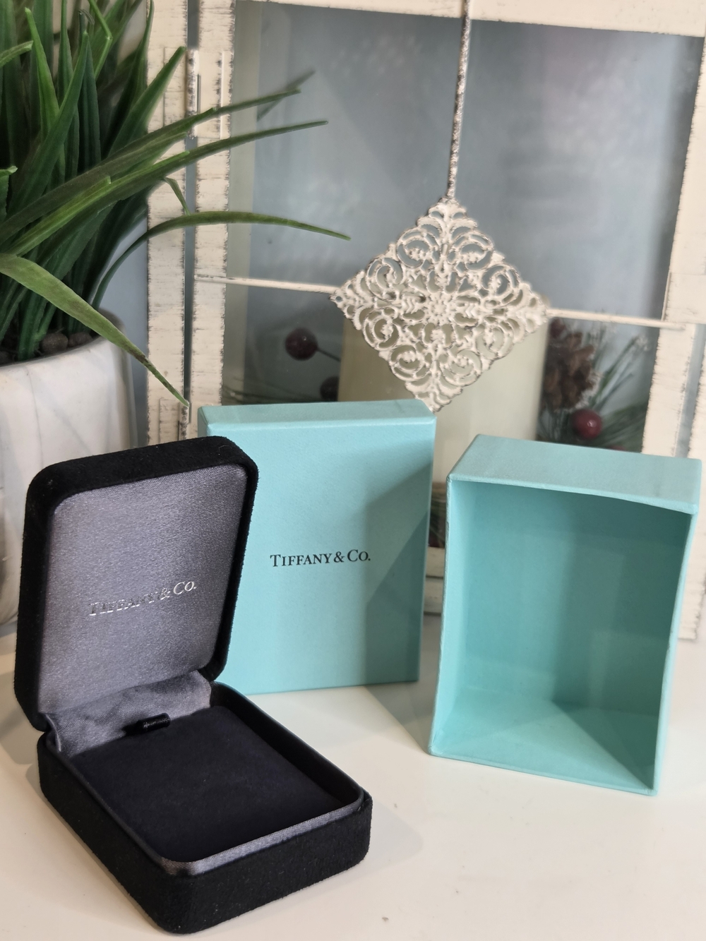 Tiffany & Co. Robin’s-egg Blue Jewelry Boxes with Black Velvet Case